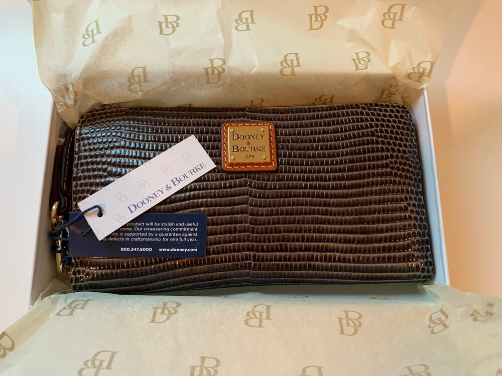 1W. Dooney & Bourke Brown Embossed Lizard Large Zip Around Wristlet